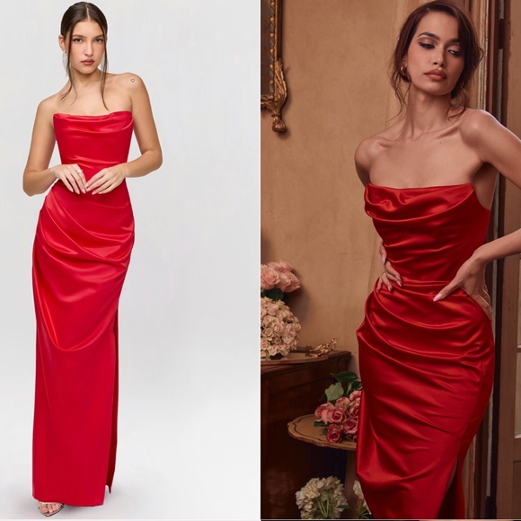 HOUSE OF CB ADRIENNE IN RED CORSET MAXI DRESS SIZE XS PLUS CUP - Picture 1 of 4